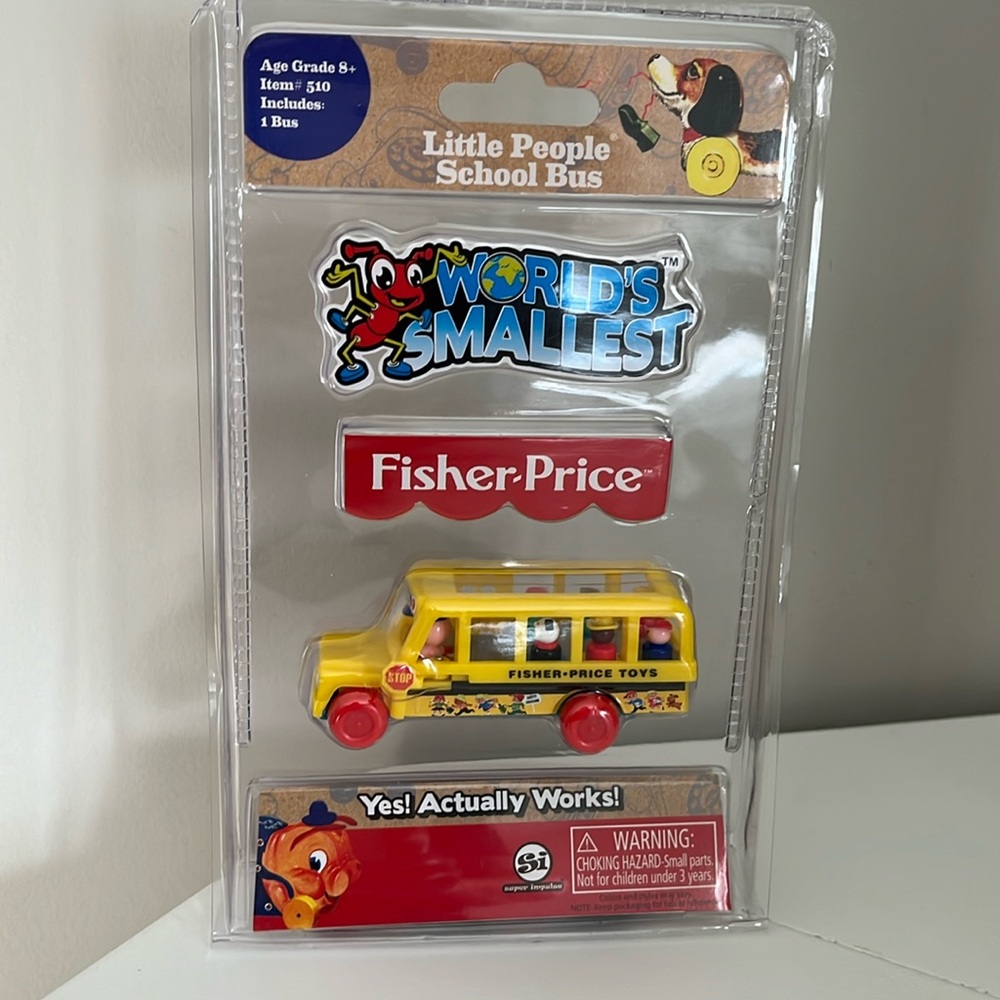 Rare Worlds Smallest Fisher Price School Bus. 1970 1980 miniature replica. New.